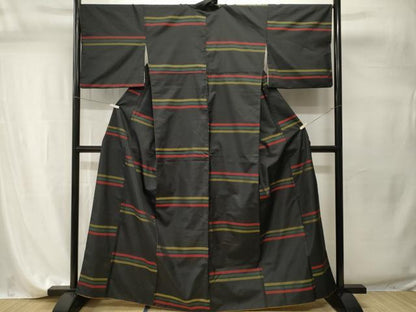 平和屋着物■本場染大島紬　横段文　正絹　逸品　CABI7790ev