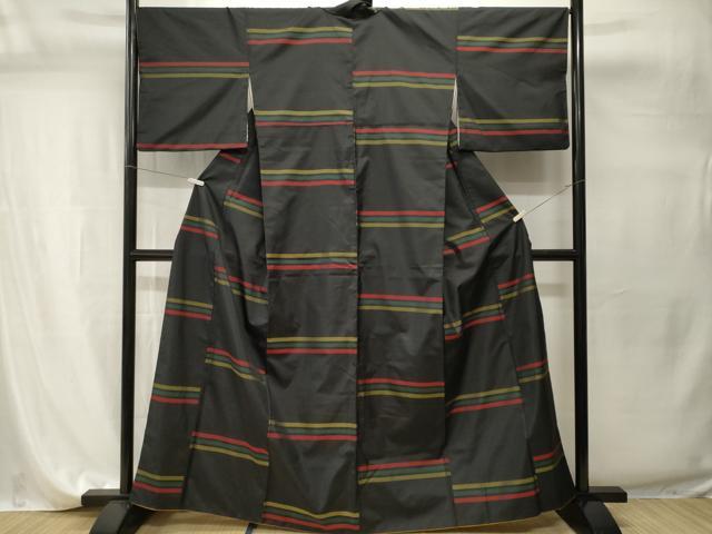 平和屋着物■本場染大島紬　横段文　正絹　逸品　CABI7790ev