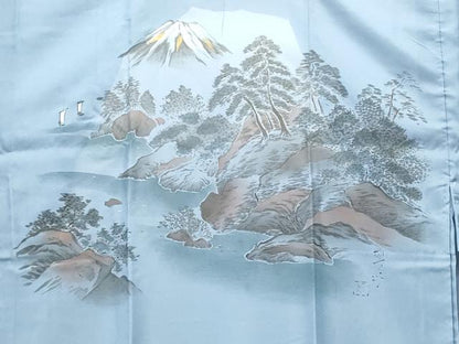 平和屋着物■男性　長襦袢　無双仕立て　富士山　樹林立波文　金彩　洗える着物　CABI7798ev