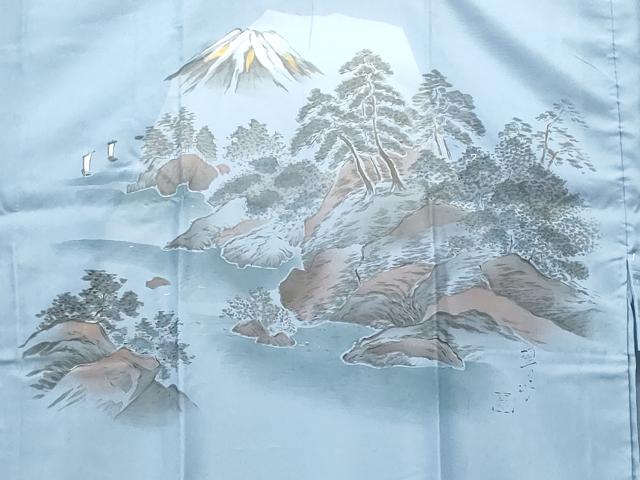 平和屋着物■男性　長襦袢　無双仕立て　富士山　樹林立波文　金彩　洗える着物　CABI7798ev