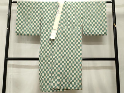 平和屋着物■長襦袢　単衣　市松舞桜文　半衿刺繍　洗える着物　CABI7801ev