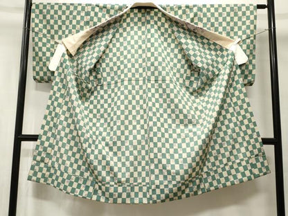平和屋着物■長襦袢　単衣　市松舞桜文　半衿刺繍　洗える着物　CABI7801ev