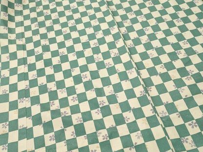 平和屋着物■長襦袢　単衣　市松舞桜文　半衿刺繍　洗える着物　CABI7801ev
