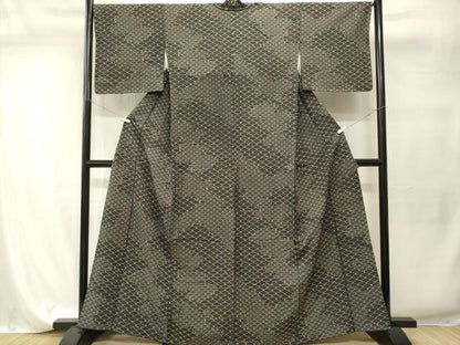 平和屋着物■小紋　青海波文　黒地　洗える着物　CABI7811ev