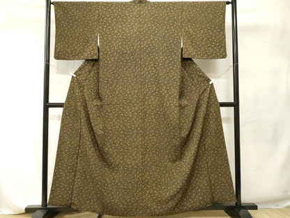 平和屋着物■小紋　花唐草文　黒地　洗える着物　CABI7815ev