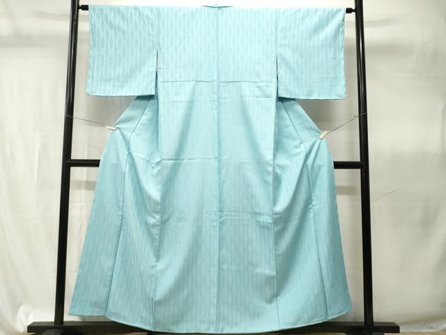 平和屋着物■色無地　立波葉繋ぎ地紋　水色　洗える着物　CABI7817ev