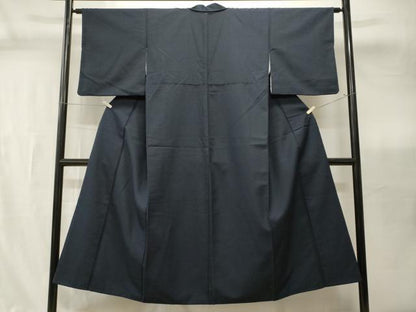 平和屋着物■上質な色無地　紬地　鉄紺色　正絹　逸品　CABI7821ev