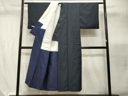 平和屋着物■上質な色無地　紬地　鉄紺色　正絹　逸品　CABI7821ev