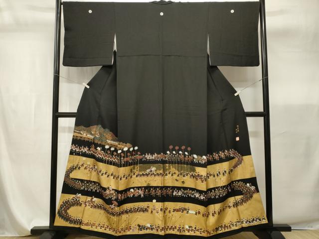 平和屋着物■豪華黒留袖　作家物　大名行列　純金箔　正絹　逸品　CABI7833ev