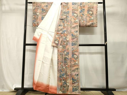 平和屋着物■上質な小紋　作家物　草木染　笹竹草花文　休み鳥　暈し染め　反端付き　正絹　逸品　CABI7837ev