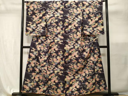 平和屋着物■上質な小紋　紬地　雲取り草花文　正絹　逸品　CABI7838ev