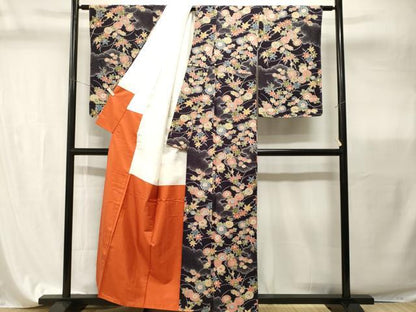 平和屋着物■上質な小紋　紬地　雲取り草花文　正絹　逸品　CABI7838ev