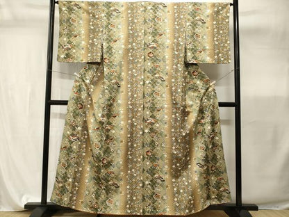 平和屋着物■上質な小紋　扇面飛鶴枝花蝶文　暈し染め　金彩　やまと誂製　正絹　逸品　CABI7840ev