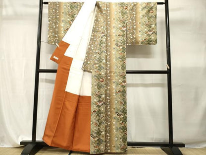 平和屋着物■上質な小紋　扇面飛鶴枝花蝶文　暈し染め　金彩　やまと誂製　正絹　逸品　CABI7840ev