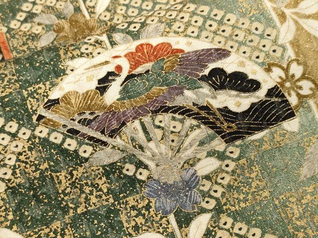 平和屋着物■上質な小紋　扇面飛鶴枝花蝶文　暈し染め　金彩　やまと誂製　正絹　逸品　CABI7840ev