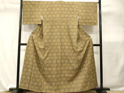 平和屋着物■上質な小紋　紬地　幾何学花文　正絹　逸品　CABI7843ev