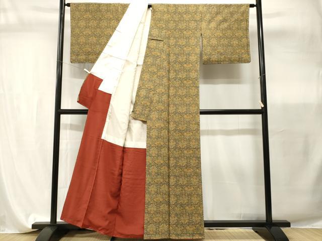平和屋着物■上質な小紋　紬地　幾何学花文　正絹　逸品　CABI7843ev