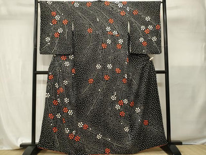 平和屋着物■訪問着　総絞り　枝垂れ花文　黒地　正絹　逸品　CABI7846ev