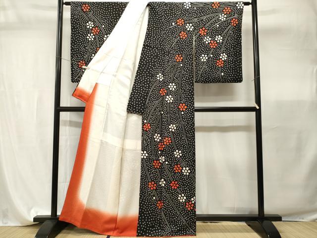 平和屋着物■訪問着　総絞り　枝垂れ花文　黒地　正絹　逸品　CABI7846ev