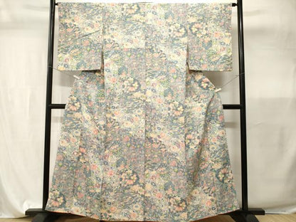 平和屋着物■上質な小紋　切嵌更紗枝花文　正絹　逸品　CABI7849ev