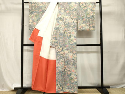 平和屋着物■上質な小紋　切嵌更紗枝花文　正絹　逸品　CABI7849ev