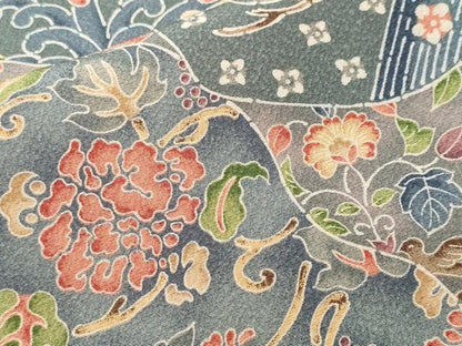 平和屋着物■上質な小紋　切嵌更紗枝花文　正絹　逸品　CABI7849ev