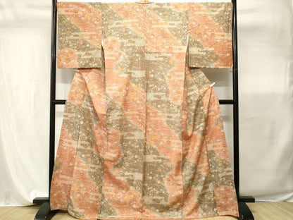平和屋着物■上質な紬　エ霞舞花文　正絹　逸品　CABI7852ev