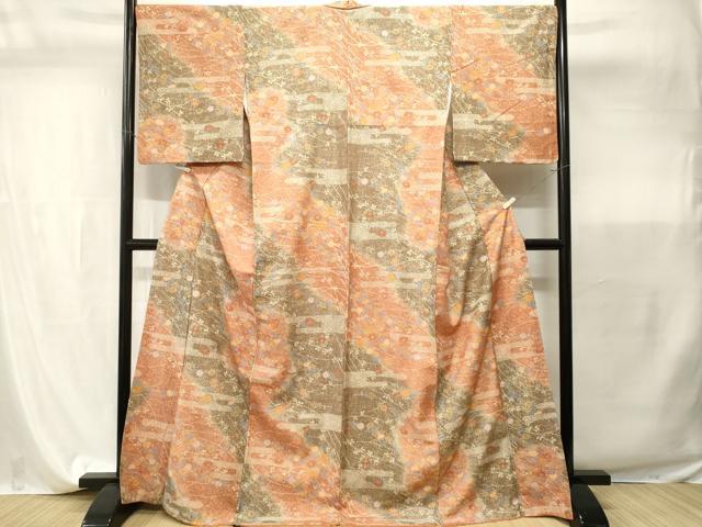 平和屋着物■上質な紬　エ霞舞花文　正絹　逸品　CABI7852ev