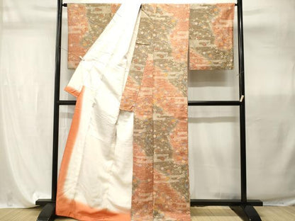 平和屋着物■上質な紬　エ霞舞花文　正絹　逸品　CABI7852ev