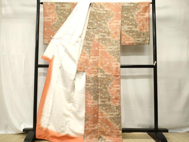 平和屋着物■上質な紬　エ霞舞花文　正絹　逸品　CABI7852ev
