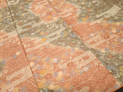 平和屋着物■上質な紬　エ霞舞花文　正絹　逸品　CABI7852ev