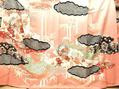 平和屋着物■豪華振袖　絞り　飛鶴松竹梅　花蝶丸文　暈し染め　金彩　正絹　逸品　CABI7854ev