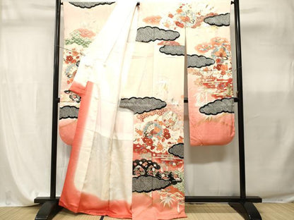 平和屋着物■豪華振袖　絞り　飛鶴松竹梅　花蝶丸文　暈し染め　金彩　正絹　逸品　CABI7854ev