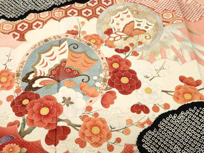 平和屋着物■豪華振袖　絞り　飛鶴松竹梅　花蝶丸文　暈し染め　金彩　正絹　逸品　CABI7854ev