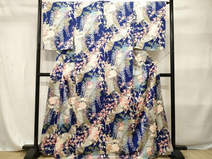 平和屋着物■上質な小紋　扇面草花文　藤花房　金彩　やまと誂製　正絹　逸品　CABI7864ev