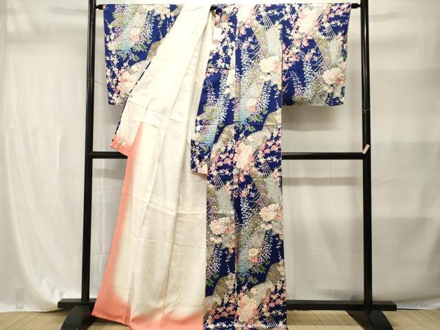 平和屋着物■上質な小紋　扇面草花文　藤花房　金彩　やまと誂製　正絹　逸品　CABI7864ev