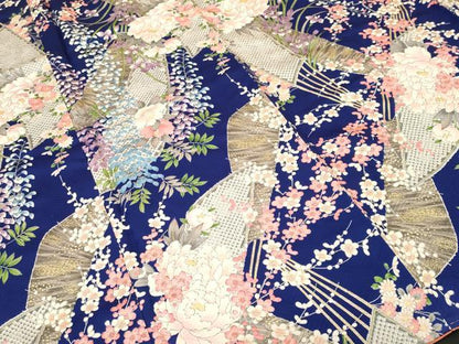 平和屋着物■上質な小紋　扇面草花文　藤花房　金彩　やまと誂製　正絹　逸品　CABI7864ev