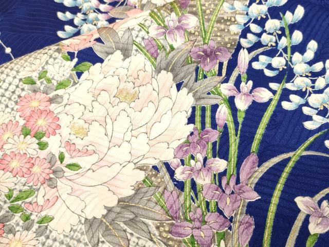 平和屋着物■上質な小紋　扇面草花文　藤花房　金彩　やまと誂製　正絹　逸品　CABI7864ev