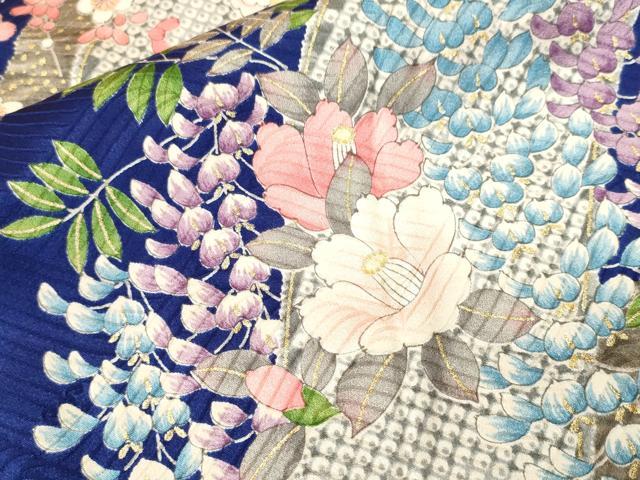 平和屋着物■上質な小紋　扇面草花文　藤花房　金彩　やまと誂製　正絹　逸品　CABI7864ev