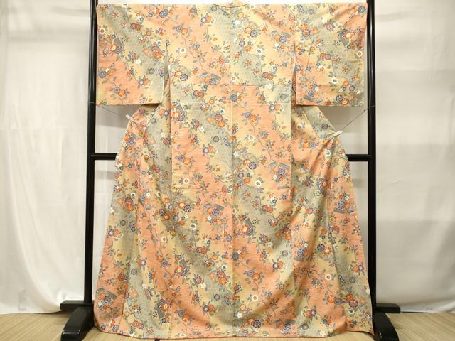平和屋着物■上質な紬　扇流水枝花文　金彩　正絹　逸品　CABI7866ev