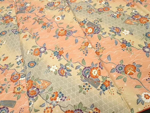 平和屋着物■上質な紬　扇流水枝花文　金彩　正絹　逸品　CABI7866ev