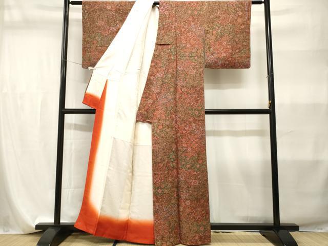 平和屋着物■上質な小紋　切嵌絵皿更紗花文　鬼しぼ縮緬　正絹　逸品　CABI7874ev