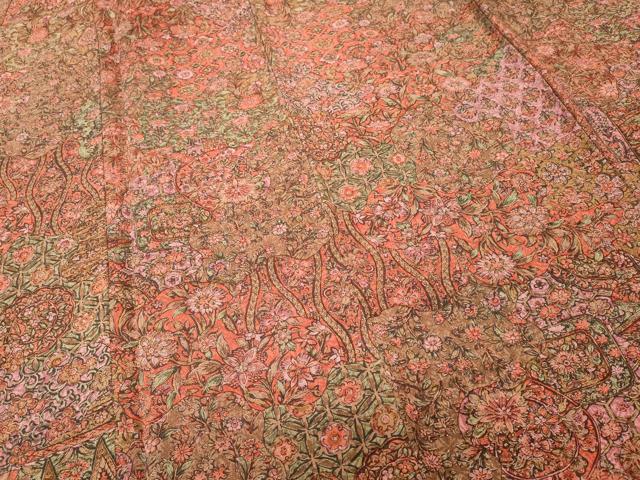 平和屋着物■上質な小紋　切嵌絵皿更紗花文　鬼しぼ縮緬　正絹　逸品　CABI7874ev