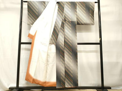 平和屋着物■上質な小紋　斜線間道　正絹　逸品　CABI7876ev