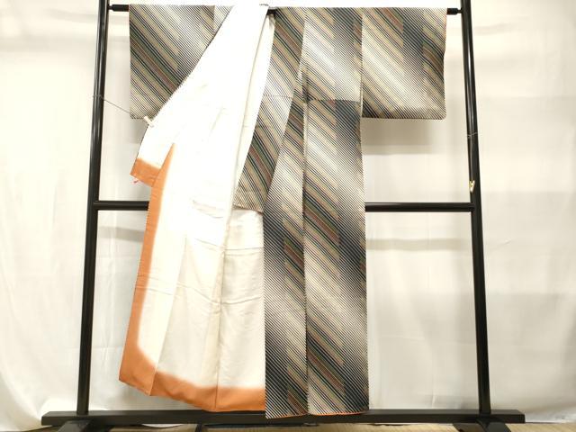 平和屋着物■上質な小紋　斜線間道　正絹　逸品　CABI7876ev