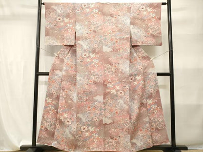 平和屋着物■上質な小紋　切嵌墨流し草花文　暈し染め　鬼しぼ縮緬　正絹　逸品　CABI7877ev