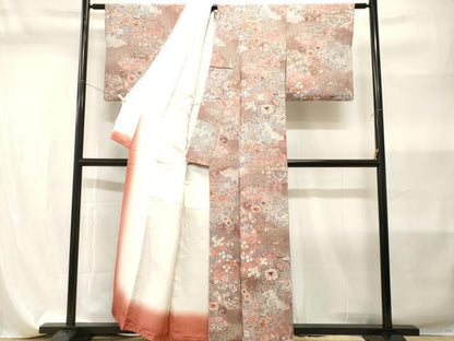 平和屋着物■上質な小紋　切嵌墨流し草花文　暈し染め　鬼しぼ縮緬　正絹　逸品　CABI7877ev