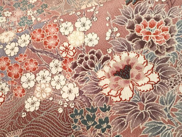 平和屋着物■上質な小紋　切嵌墨流し草花文　暈し染め　鬼しぼ縮緬　正絹　逸品　CABI7877ev