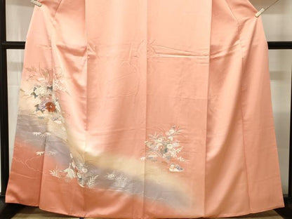 平和屋着物■訪問着　流水鴛鴦　群鶴花文　暈し染め　金彩　正絹　逸品　CABI7882ev