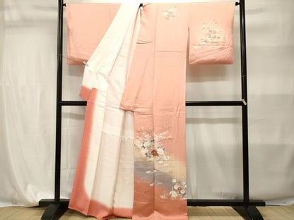 平和屋着物■訪問着　流水鴛鴦　群鶴花文　暈し染め　金彩　正絹　逸品　CABI7882ev